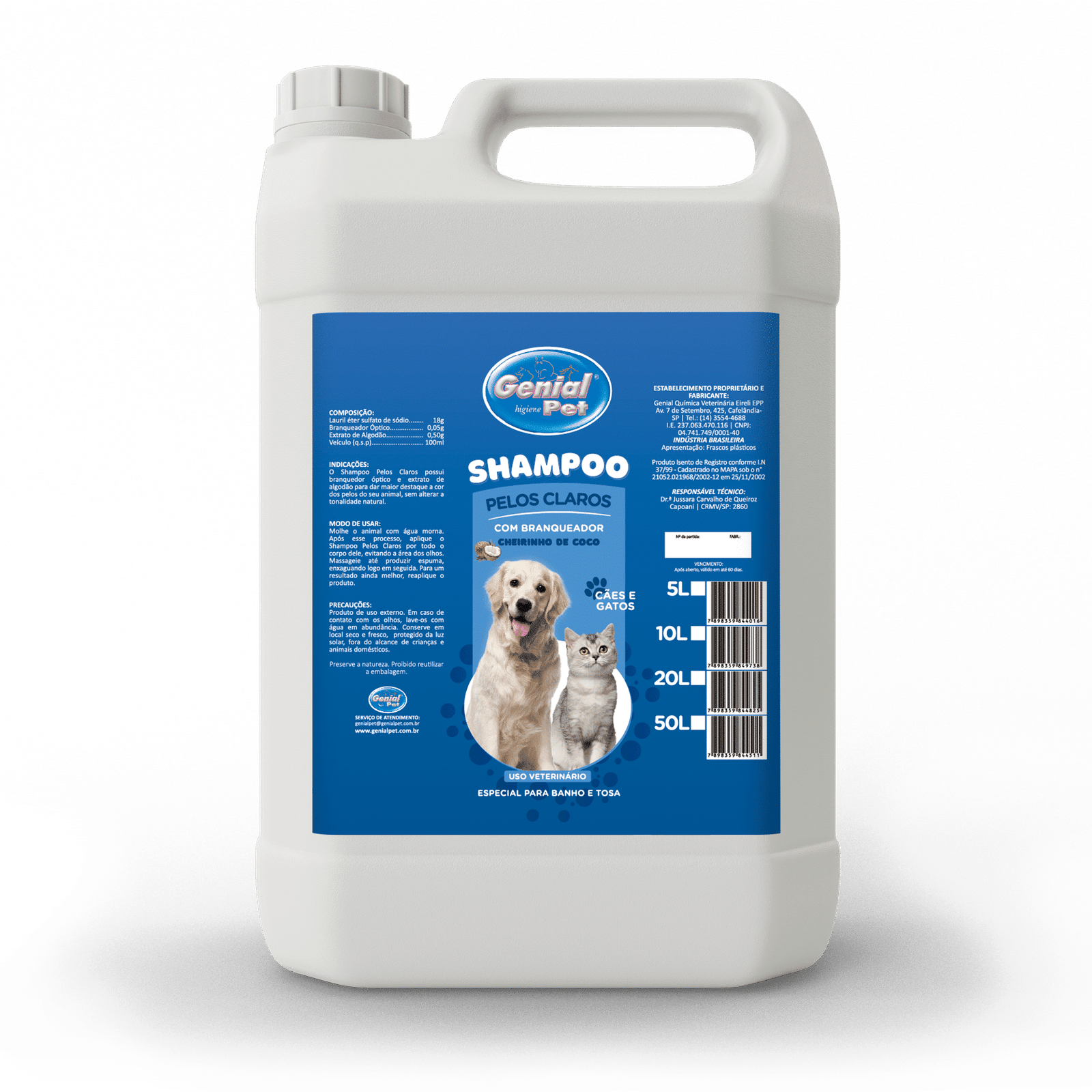 Shampoo Pelos Claros Coco Genial Pet (5 Litros)
